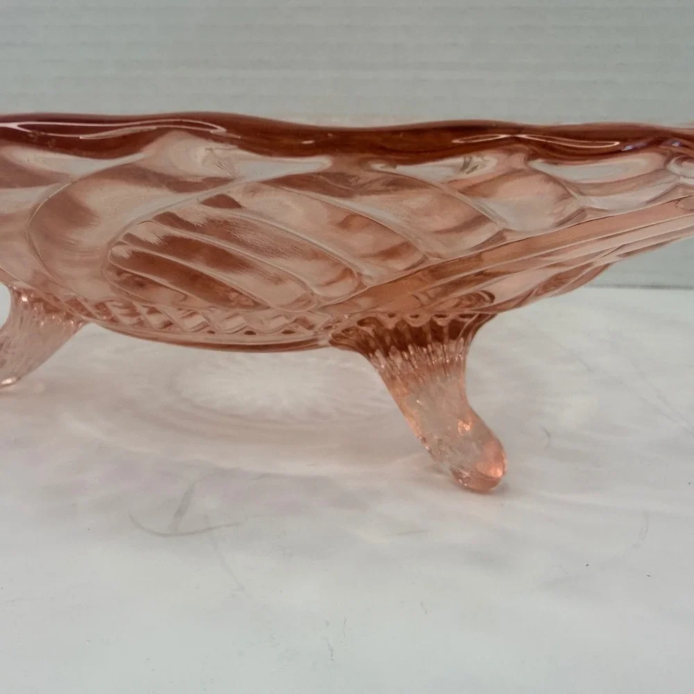 Vintage Pink Depression Glass Swirl Footed Bowl 10.5 Inch Scalloped Centerpiece
